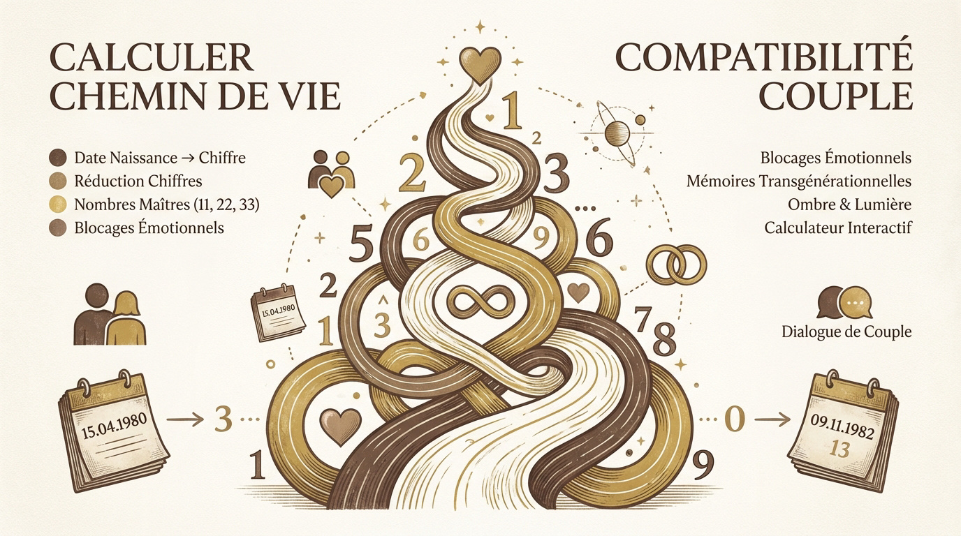 Illustration du calcul du chemin de vie pour la compatibilité de couple