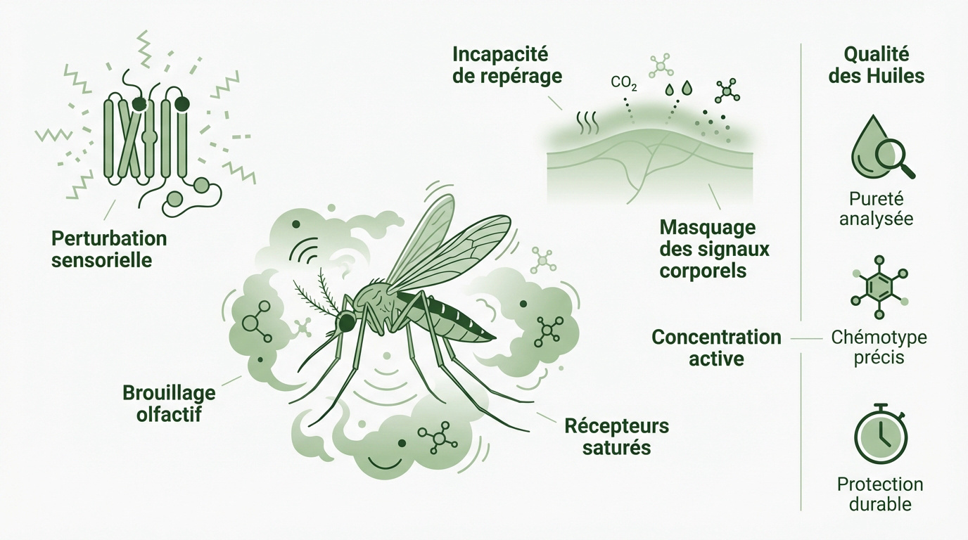 Mécanisme d'action des huiles essentielles sur les récepteurs olfactifs des moustiques